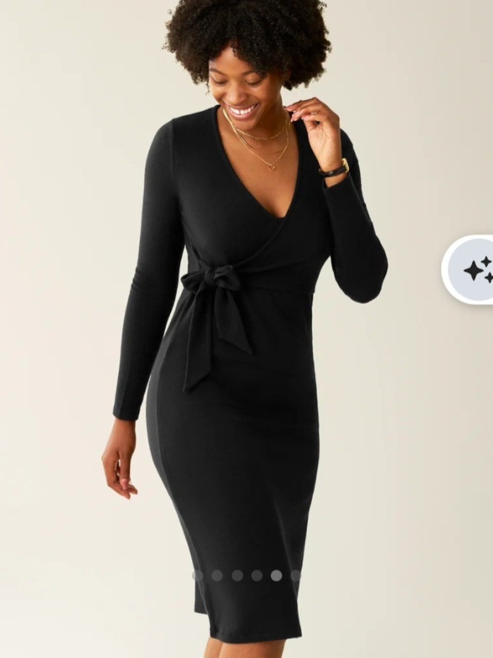 Kindred Bravely Black Long-Sleeve Wrap Midi Dress with Tie